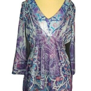 Apt 9 Women's Small S Sequined Floral Tunic Top Blouse Shirt Multi-Color Shiney
